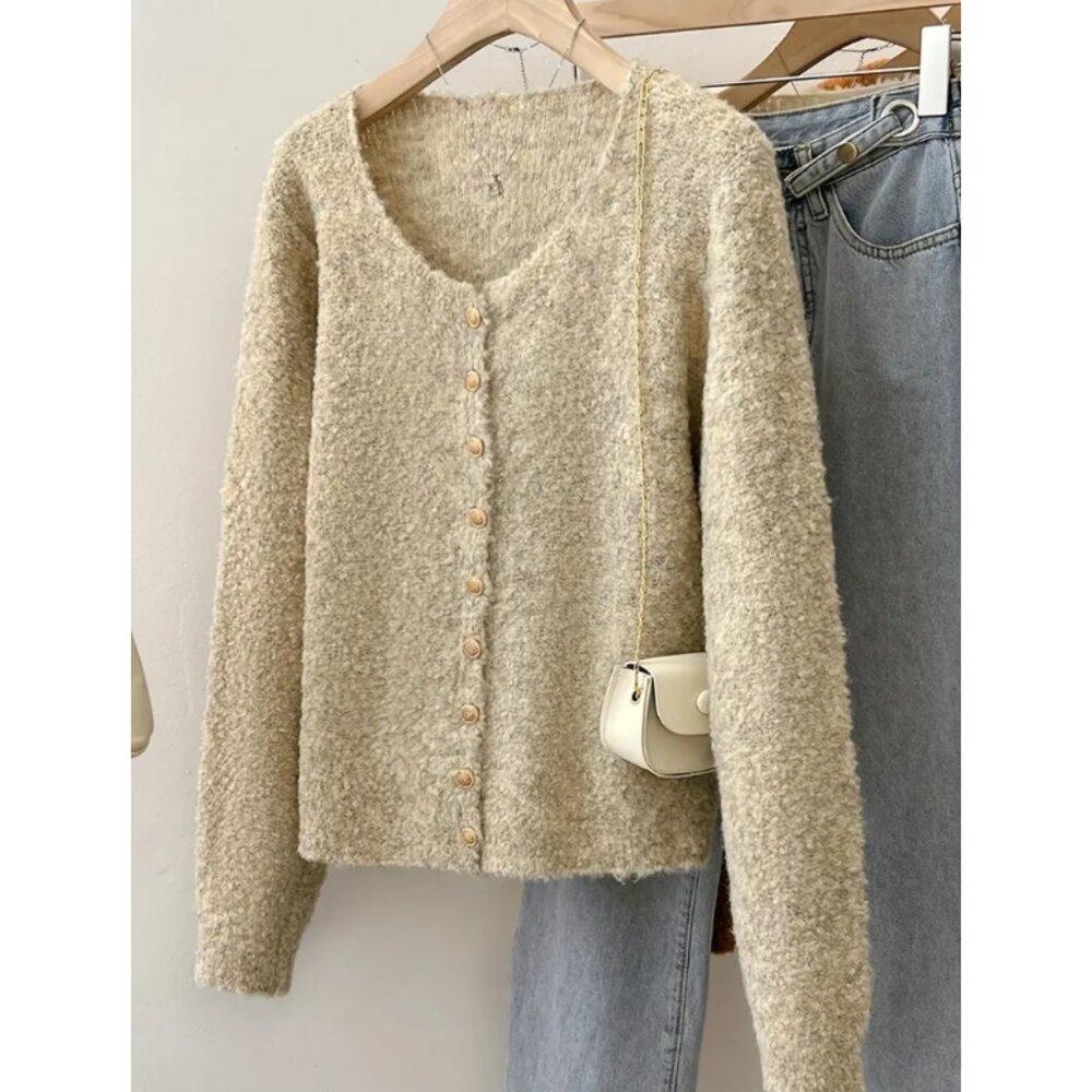 Cozy Fuzzy Button-Front Cardigan – Soft Knit & Long Sleeve